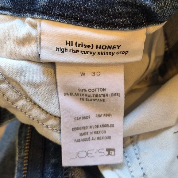 Joe's High Rise Medium Blue Wash Honey Curvy Skinny Crop Distressed Jeans, 30 - Picture 7 of 9